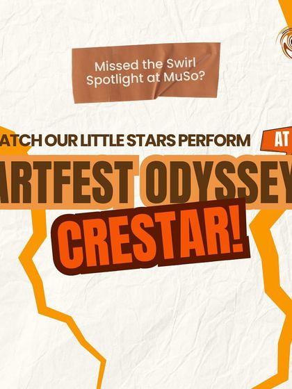 Missed our show at MuSo? No problem! This graphic announced our next performance at the Artfest Odyssey at Crestar, giving everyone another chance to see our little stars.