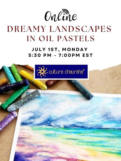 An announcement for our "Dreamy Landscapes in Oil Pastels" online workshop, showcasing the versatile and expressive results you can get with this medium.
