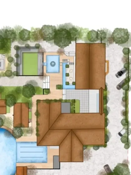 This section of the master plan details the main resort building, swimming pools, and guest amenities. We strategically position key structures to maximize views, accessibility, and integration with the surrounding landscape.