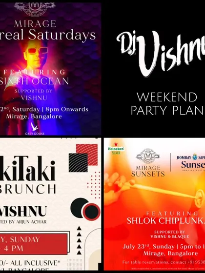 My weekend party plan, showcasing the variety of gigs from a 'TakiTaki Brunch' to 'Mirage Sunsets'. This demonstrates my ability to handle different themes and venues.