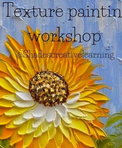 A close-up of a sunflower created with heavy-body acrylics and a palette knife. Our texture painting classes teach you how to achieve this impasto effect, adding energy and dimension to your art.