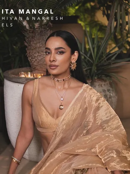 The dynamic Ishita Mangal styled in a modern, layered look featuring pieces from the Numisma collection. This showcases how I work with clients to create a high fashion statement that is both contemporary and deeply individual.