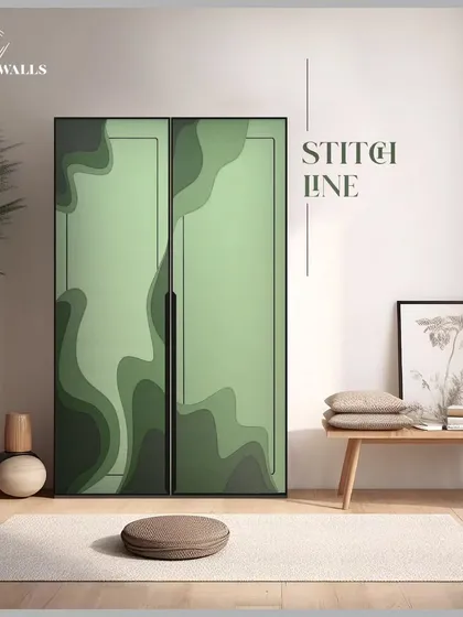 This 'Stitch Line' wardrobe features layered panels in shades of green, creating a calming, nature-inspired effect. It’s a perfect example of how we use color and form to craft extraordinary pieces for everyday living.