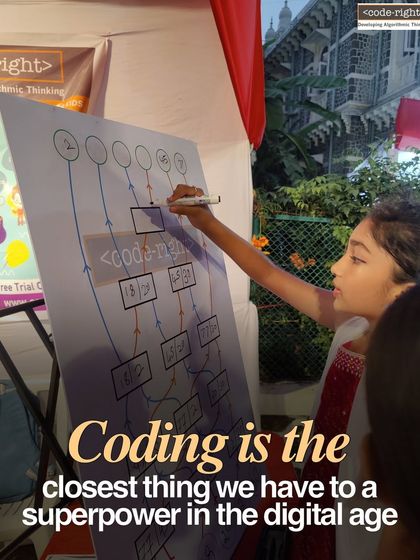 "Coding is the closest thing we have to a superpower in the digital age." This image of a young girl confidently mapping out a flowchart captures the empowering feeling that comes from being able to build and create with logic.