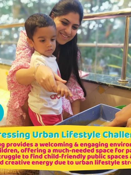 A mother helps her son during a sand-play activity. This is a great example of how I help address urban lifestyle challenges by providing a dedicated space for creative play.