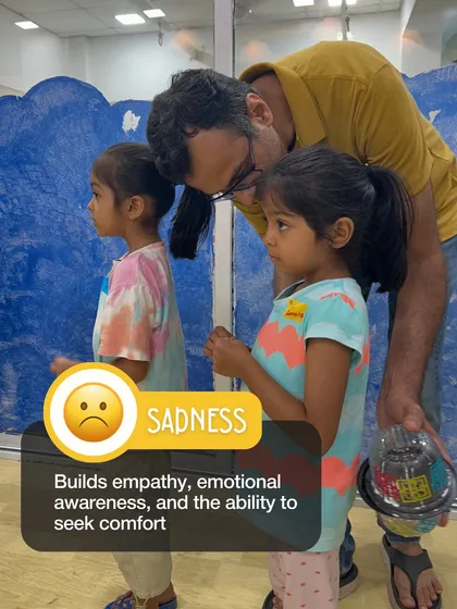 Sadness helps build empathy and emotional awareness. We support children through all their emotions, teaching them that it's okay to feel sad and how to seek comfort when they need it.