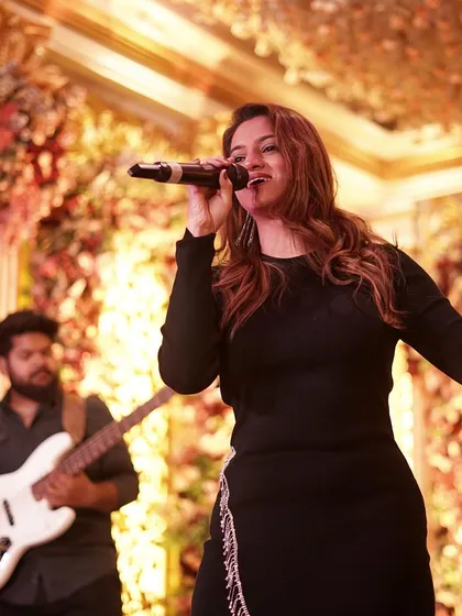 A shot of me and my bassist during a wedding performance. We work together to create the perfect musical flow for your event.