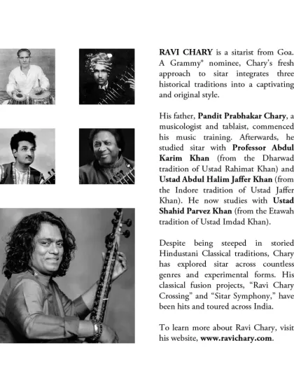 An artist bio from the Seattle concert program, explaining my musical lineage and my approach to sitar.