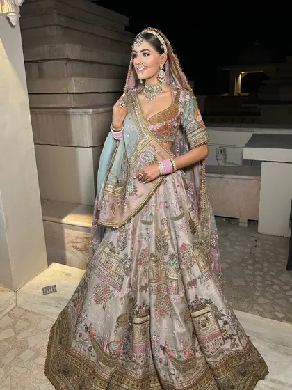 Another angle of the stunning Pichwai lehenga, showcasing its full glory and the regal presence it commands.