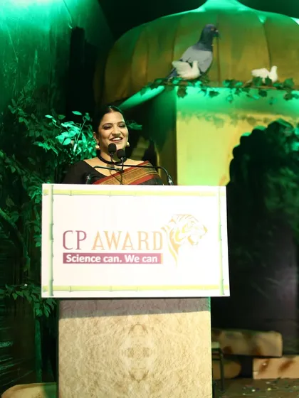 A happy moment at the podium during the AstraZeneca awards night.