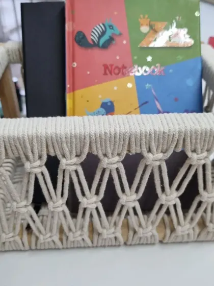 My macrame basket is also perfect for organizing notebooks and stationery on your desk, keeping your workspace both tidy and inspiring.