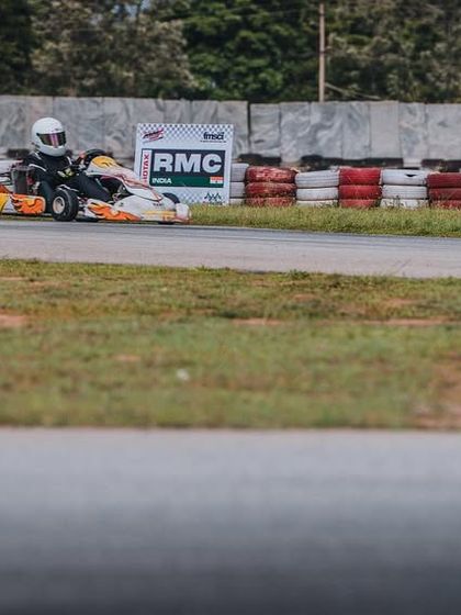 A solo kart on track during a practice session for the RMC India.