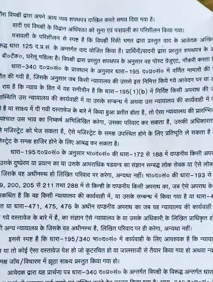 This portion of a court order discusses the legal sections applicable in a complex matrimonial dispute. It reflects the detailed legal battle we fought to protect our client's interests.