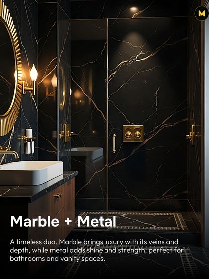 Marble and metal are a timeless duo. Marble brings luxury with its deep veins, while metal adds shine and strength. This combination is perfect for creating a glamorous bathroom or vanity space.