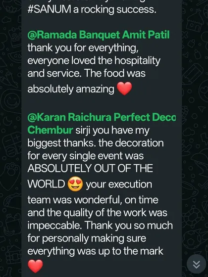 We are proud to share this wonderful feedback from a happy client. Their appreciation for our team's execution and the "ABSOLUTELY OUT OF THE WORLD" decoration is what drives us to deliver PERFECT results every time.