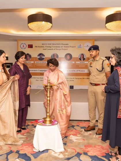 The lamp lighting ceremony for our foundation's event, graced by esteemed guests. This marked the successful conclusion of Project 'SHAKTI' and the launch of Project 'Durga'.