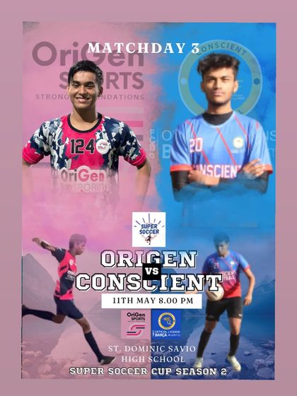 Matchday graphic for our game against Conscient in the Super Soccer Cup Season 2.