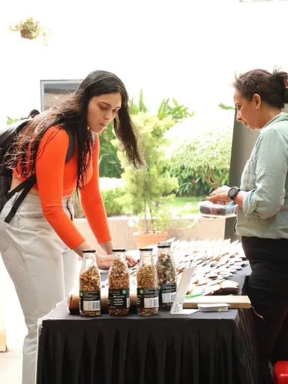 Our tournaments are a holistic experience. Here, a player explores the nutrition and wellness stalls at the Chandak Group GSC Open 2023.
