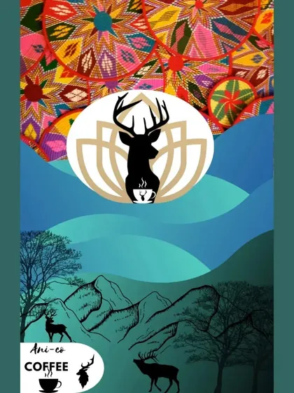 This is the complete digital artwork for the 'Ani-co Coffee' concept. I put a lot of mehnat into this, creating the deer logo from scratch and blending the mountain landscape with the vibrant pattern. This is the kind of detailed work I bring to every project.
