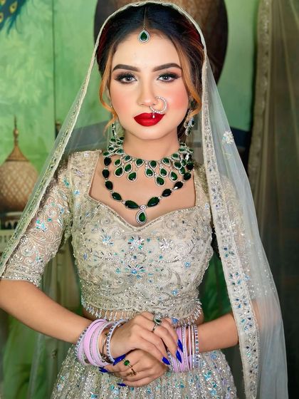 A close-up with the bold red lip. This is perfect for a bride who wants to make a statement.