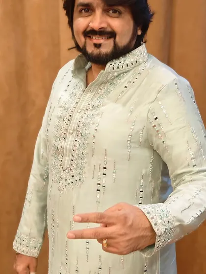 My look for the Navratri performance in Muscat. A beautiful light blue kurta with mirror work, perfect for the festive occasion.