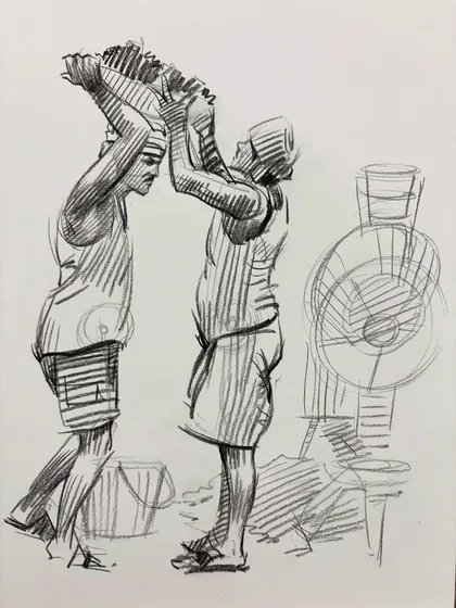 A collection of my figure drawing demonstrations from online classes and practice sessions. Each sketch is an opportunity to study the human form, capturing different poses, gestures, and scenes from daily life.