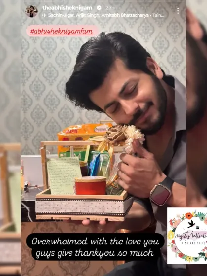 Actor Abhishek Nigam looking overjoyed while unboxing a hamper sent by his fans. It's a privilege to help fans show their appreciation with a thoughtfully curated gift.