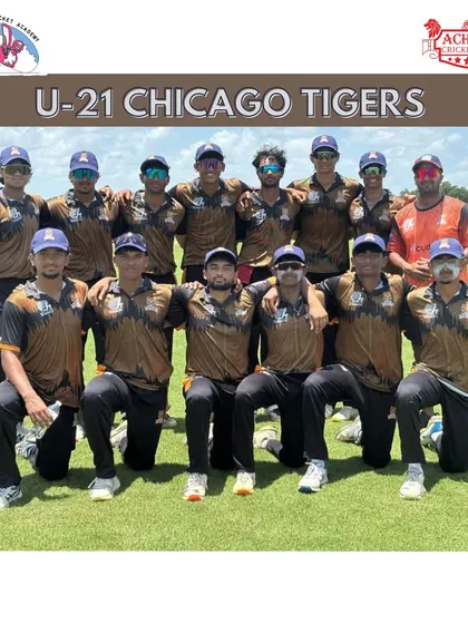 The U-21 Chicago Tigers, also coached by Subbu sir, demonstrating the pathway from youth cricket to semi-professional leagues.