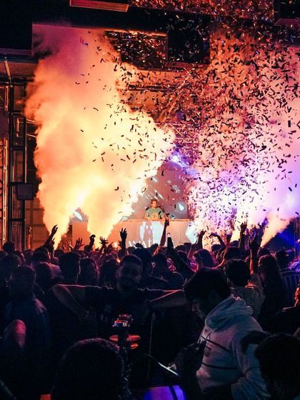 A massive confetti blast over the crowd at Waters, Pune. These are the peak moments that make an event unforgettable.