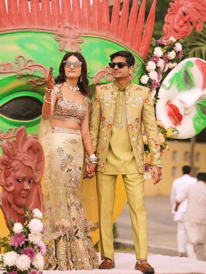 Another view of the custom brown loafers in action at a vibrant Mehendi ceremony. My process ensures that wedding shoes are not only stylish but also built for comfort throughout long hours of celebration. This pair demonstrates how a classic, well-made loafer can be the most versatile and essential part of a groom's wardrobe.