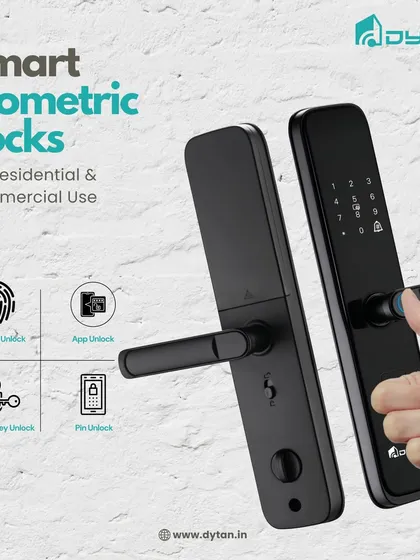 Our smart biometric locks are perfect for both residential and commercial use. This graphic details the four main unlock methods for convenient, high-tech protection.