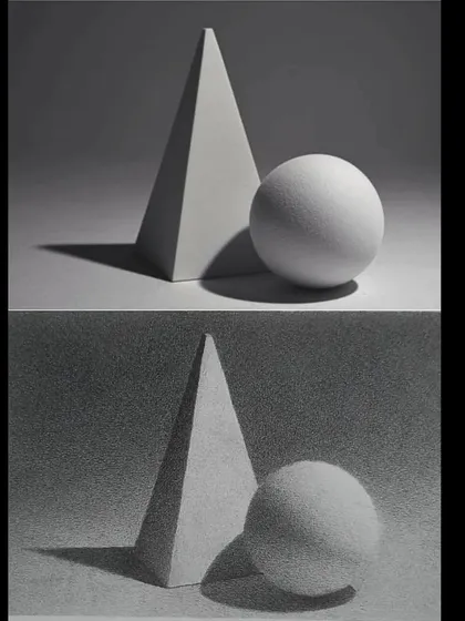 A student's practice work from one of my workshops, showing their understanding of how light falls on basic shapes.