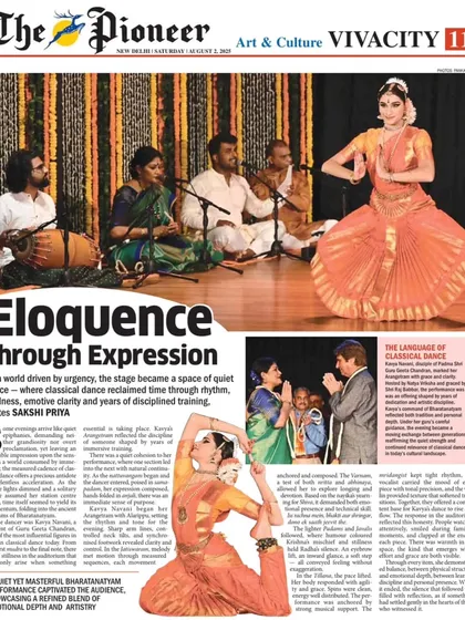 It is always heartening to see the hard work of my students recognized. This article in The Pioneer celebrates the eloquent arangetram of my shishya, Kavya Navani, highlighting her expressive depth.