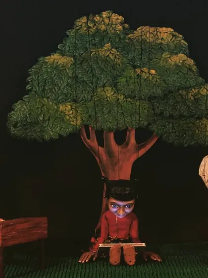 A scene from our internationally acclaimed marionette show, 'Some Some Story'. We use handmade puppets and detailed sets to build an entire world on stage.