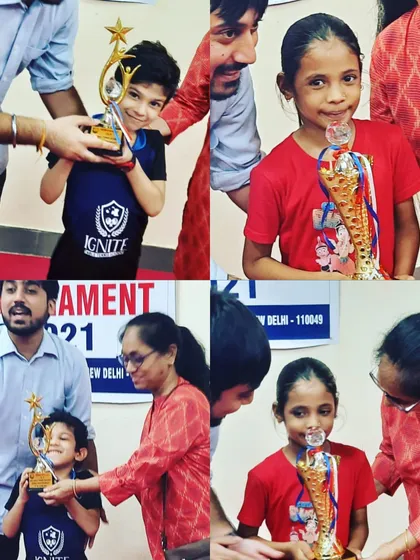 The winning smiles of Deepa and Devansh say it all. This collage captures the joy of our young players after their success at the NBS table tennis tournament.