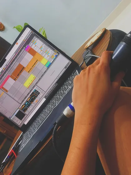 A close-up of my laptop screen showing an Ableton project in progress. This is where I chop samples, arrange beats, and bring my remix ideas to life.