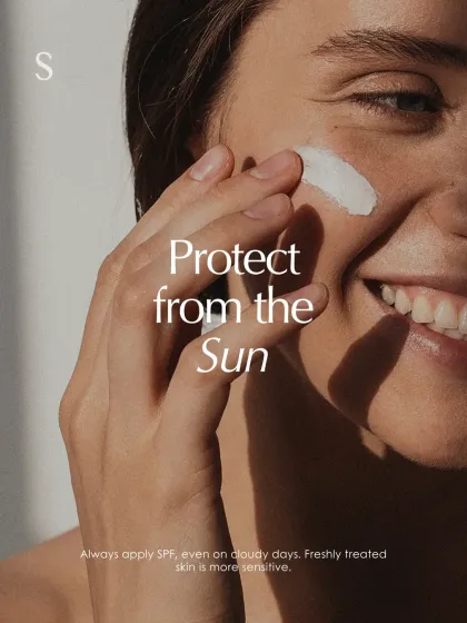 Protect your skin from the sun. Always apply SPF, even on cloudy days, as freshly treated skin is more sensitive and needs protection.