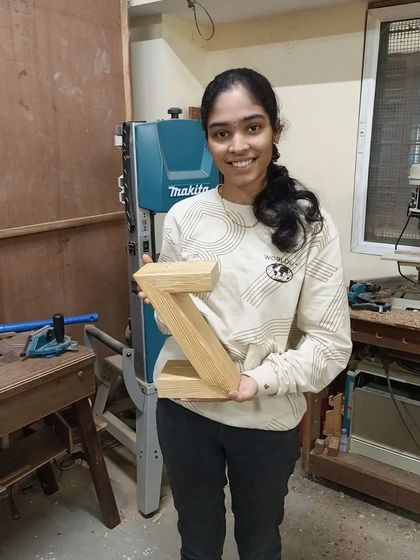 This student created a three-dimensional letter 'Z' out of wood, a great exercise in complex angles and joinery.