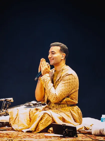 My 27th birthday look, a stunning gold outfit by Kunal Anil Tanna, worn for my sold-out shows in New Jersey and New York.