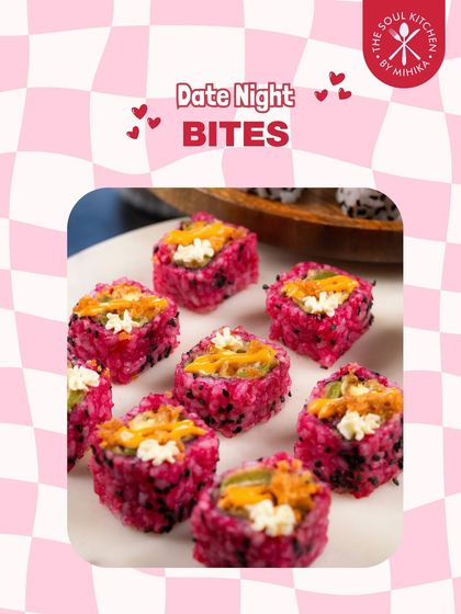 My colourful pink rice sushi makes for a visually stunning and delicious date night treat.