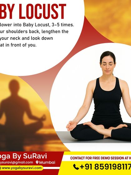 Baby Locust pose helps to strengthen the back and lengthen the neck, providing relief from shoulder and neck tension.
