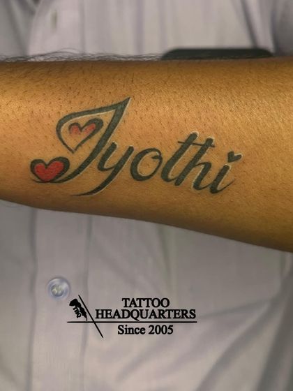 The name "Jyothi" with two red hearts, a popular and heartfelt design.