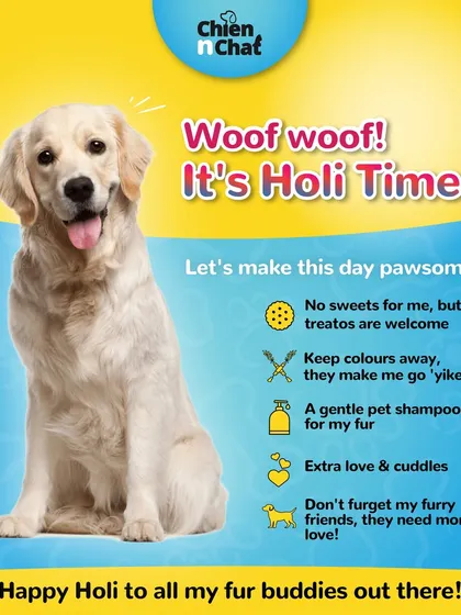 Happy Holi. Remember to keep your fur buddies safe from colors and sweets. We have pet-friendly treats and toys for the festival.