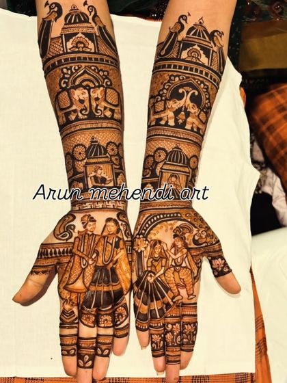 A duplicate of image 2, showing a clear, watermarked version of my signature storytelling mehendi.