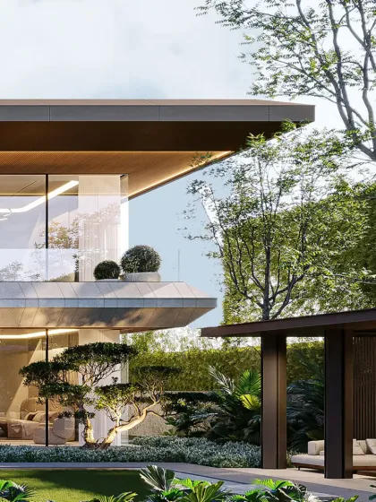 This composition reveals a dialogue between openness and shelter, glass and greenery, geometry and growth. Balconies extend as welcoming gestures, while curated plantings soften the architectural edges and invite pause.