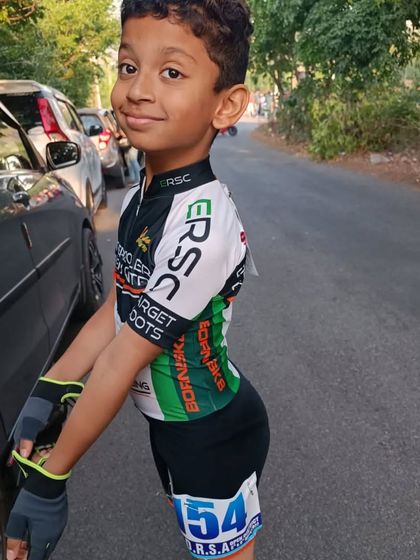 A young skater ready for his race, showing the focus and determination we instill in our athletes from day one.