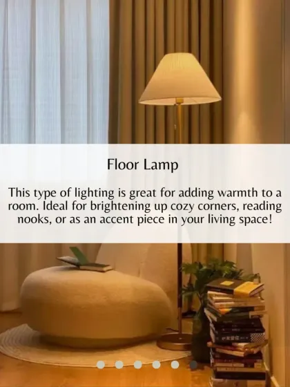 A floor lamp is great for adding warmth to a room. We use them to brighten up cozy corners, create reading nooks, or as an accent piece in a living space.