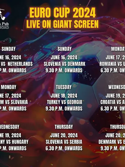 I don't just screen cricket. When major football tournaments like the Euro Cup are on, I make sure you have a place to catch all the action. I post schedules like this so you never miss your favorite team's match.