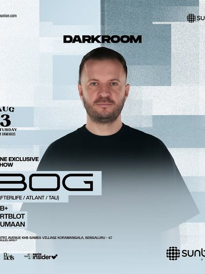 The main flyer for the Arcadia anniversary party at Sunburn Union, featuring BOG.