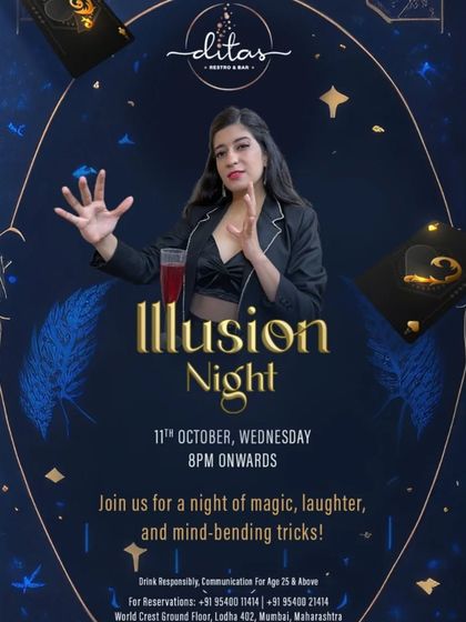 A poster for my Illusion Night at Ditas, where I perform world class magic right at your dinner table. You never know who might be at the next table!